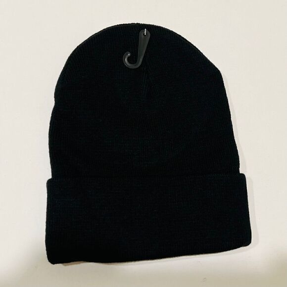 New Black Ribbed Foldover Beanie Unisex New - Picture 2 of 3